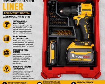 Organizer Liner for DeWalt 20V Brushless Drill DCD794 | Fits Milwaukee Packout 48-22-8435 | Tool, Battery & Bit Storage | LINER ONLY