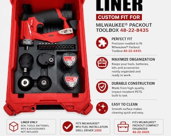 Organizer Liner für Milwaukee M12 FUEL Montagebohrschrauber Modell 2505 | Packout 48-22-8435 NUR Werkzeug, Batterie, Bitaufbewahrung