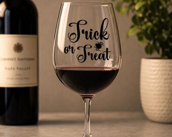 Trick Or Treat Vinyl Decals - Custom Wine Glass Decal - Wine Glass Sticker - Wine Glass Vinyl Decal - Sticker For Wine Glass