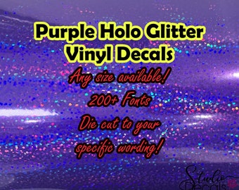 Purple Holo Glitter Windshield Decals Word and Number Car Truck Window Custom Stickers Windshield Decal Custom Car Decal Company Name Decals