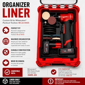 Organiseringsfodral för Milwaukee M12 vinkelslip 3485-20, Packout Toolbox 48-22-8435 | Verktyg, Batteri, Insats, ENDAST FODRAL