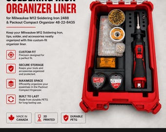 Organizer Liner for Milwaukee M12 Soldering Iron 2488, Packout Toolbox 48-22-8435 | Soldering Iron, Tips, Solder, Insert, LINER ONLY