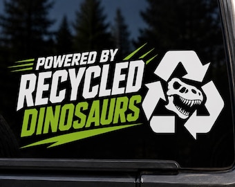 Powered By recycelte Dinosaurier-Vinyl-Aufkleber | Lustiger fossiler fossiler LKW Fenster Aufkleber | Off Road 4x4 Auto Aufkleber