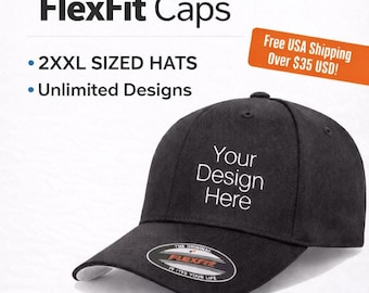 Custom 2XXL FlexFit Baseball Hat - Extra Large Hats - Custom Company Logo Hats - Flex Fit Hats - Custom Baseball Hats **Not Embroidery**