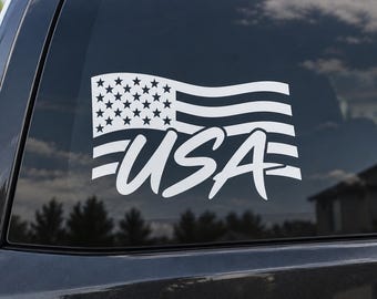 USA American Flag Vinyl Decal – Patriotic Waving Flag Car Window Sticker – USA Pride Decal