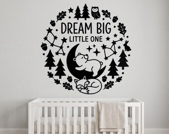 Dream Big Little One Wall Decal - Grow Wild Grow Kind Nursery Wall Decor, Baby Room Vinyl Sticker, Nursery Quote, Kids Room Wall Art