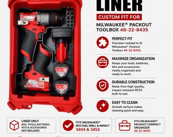 Organizer Liner für Milwaukee M12 FUEL Bohrmaschine 3404 & Kerbschlagschrauber 3453 | Packout Werkzeugkasten | Werkzeug, Batterie, Bit Aufbewahrungseinsatz, NUR LINER