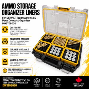 Organizer Insert for DEWALT ToughSystem 2.0 Deep Compact Organizer DWST08020 – 3D Printed Ammo Storage Liners INSERT ONLY