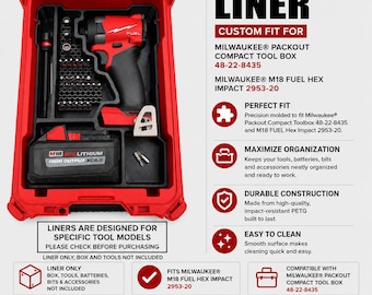 Organizer Liner für Milwaukee M18 FUEL Hex Schraubendreher 2953-20 | Packout 48-22-8435 NUR Werkzeug, Batterie, Bitaufbewahrung