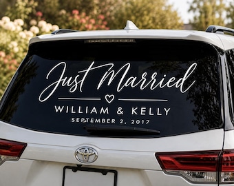 Personalized Just Married Wedding Car Window Decal | Custom Newlywed Getaway Car Sticker