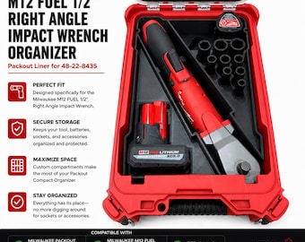 Organizer Liner for Milwaukee M12 FUEL 1/2” Right Angle Impact Wrench 2565-20, Packout Toolbox 48-22-8435 | LINER ONLY