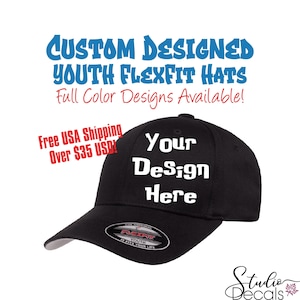 Custom Youth FlexFit Baseball Hats Full Color Designs Company Logo Hats Flex Fit Hats Custom Hat Logo Custom Baseball Hats **Not Embroidery*