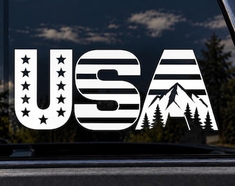 USA American Flag Mountain Vinyl Decal – Patriotic Outdoor Car Truck Window Sticker