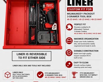 Organizer Liner für Milwaukee M18 FUEL 1/4" Schlagschrauber 2953-20 | Packout Schublade Toolbox 48-22-8443/8442/8447, NUR LINER