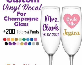 Sticker vinyle personnalisé coupe de champagne | Sticker fête de mariage (+200 couleurs)