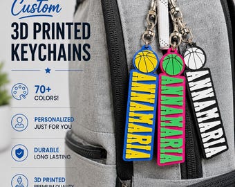 Custom 3D Printed Keychain - Basketball Keychain - Basketball Team Gifts - Team Keychain - Sports Gifts - Custom Keychain Bag Tag BASKETBALL
