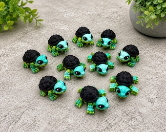 Set of 10 Mini Articulated Turtles – Tiny 3D Printed Flexi Turtle Fidget Toys, Cute Desk Pets, Sensory Toy Set, Party Favors