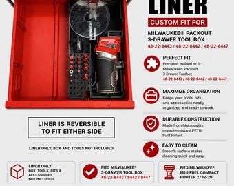 Organizer Liner für Milwaukee M18 FUEL Compact Fräser 2732-20 | Packout Schublade Toolbox 48-22-8443/8442/8447, NUR LINER