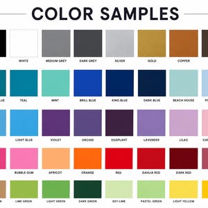 a collection of color samples, including various shades of black, white, gray, silver, gold, copper, brown, turquoise blue, teal, mint, brill blue, king blue, dark blue, beach house, powder blue, turquoise blue, teal, mint, brill blue, king blue, dark blue, beach house, powder blue, ice blue, light blue, violet, orchid, eggplant, lavender, lilies, carnation pink, dahlia red, dark red, lipstick, and pastel green.