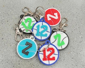Porte-clés personnalisé imprimé en 3D - Porte-clés de baseball - Cadeaux pour une équipe de baseball - Porte-clés d'équipe - Cadeaux de sport - Porte-clés personnalisé pour sac de BASEBALL ROND