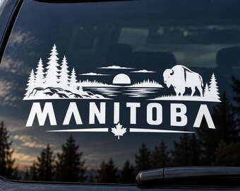 Manitoba Vinyl Decal – Bison Forest & Lake Sticker – Canadian Car Window Decal – Manitoba Pride Outdoor Adventure Sticker