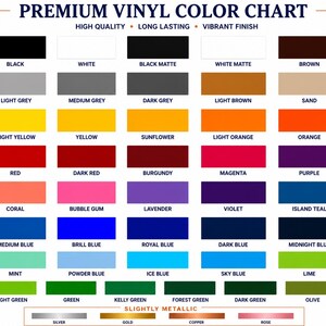 the color chart for the vinyl vinyl color chart