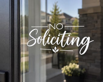 No Soliciting Door Decal – Trendy Modern Vinyl Window Sticker – No Solicitors Front Door Sign – Minimalist Home Entry Decal