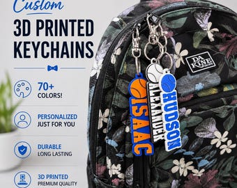 Portachiavi personalizzato stampato in 3D - Portachiavi da baseball - Regali per squadre di baseball - Portachiavi per squadre - Regali sportivi - Portachiavi personalizzato - Etichetta per borsa BASEBALL