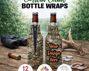 Custom Camo Beer Bottle Cooler | Glass Bottle Sleeve | Personalized Bottle Wrap | Gift for Dad & Husband