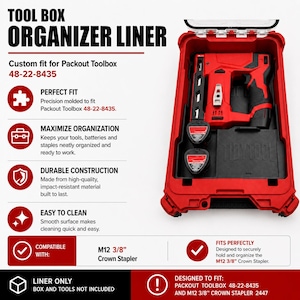 Organizer Liner for Milwaukee M12 3/8" Crown Stapler 2447 & Packout Toolbox 48-22-8435 | Tool, Battery, Staple Storage Insert, LINER ONLY