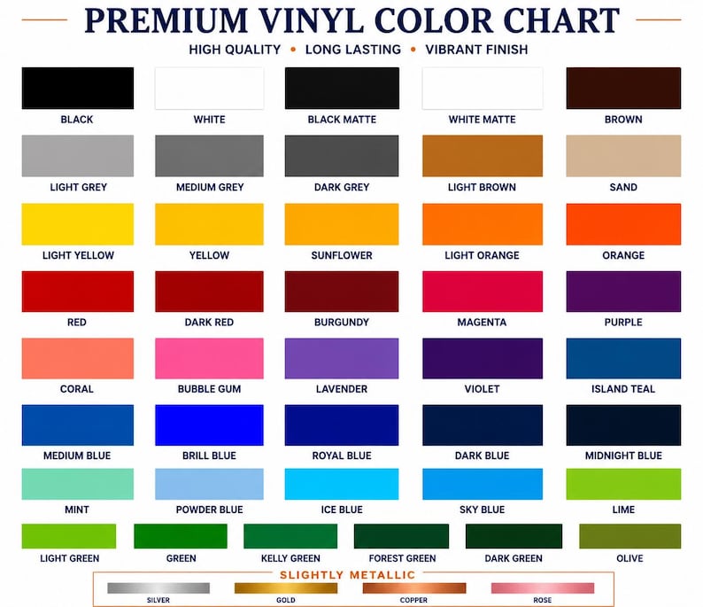 the color chart for the vinyl vinyl color chart