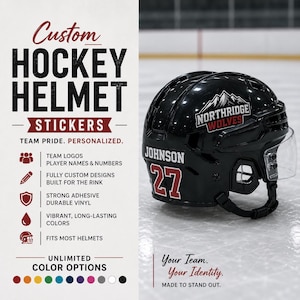 Autocollants pour casque de hockey pour logos et noms Dimension personnalisée Couleurs personnalisées imprimées sur un autocollant extérieur de haute qualité *** Logos d'équipes non professionnels
