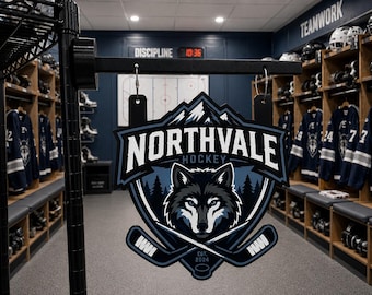 Benutzerdefinierte Hockey Locker Room Team Flagge | Personalisiertes Team Logo Zeichen zum Aufhängen | Hockey Dressing Room Decor | Benutzerdefinierte Team Wappen Flagge | Trainer Geschenk