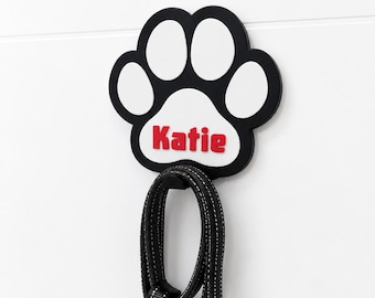 Personalized Dog Leash Hanger – Custom Paw Print Wall Hook for Leashes, Pet Accessories & Dog Collar Storage Decor