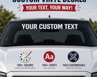 Custom Windshield Vinyl Decal | Personalized Text & Number Vinyl Sticker for Car, Truck and Window Stickers