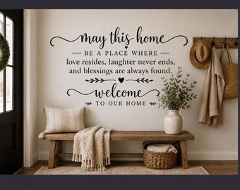 May This Home Be a Place Where Love Resides Wall Decal | Farmhouse Vinyl Wall Quote | Entryway Living Room Decor