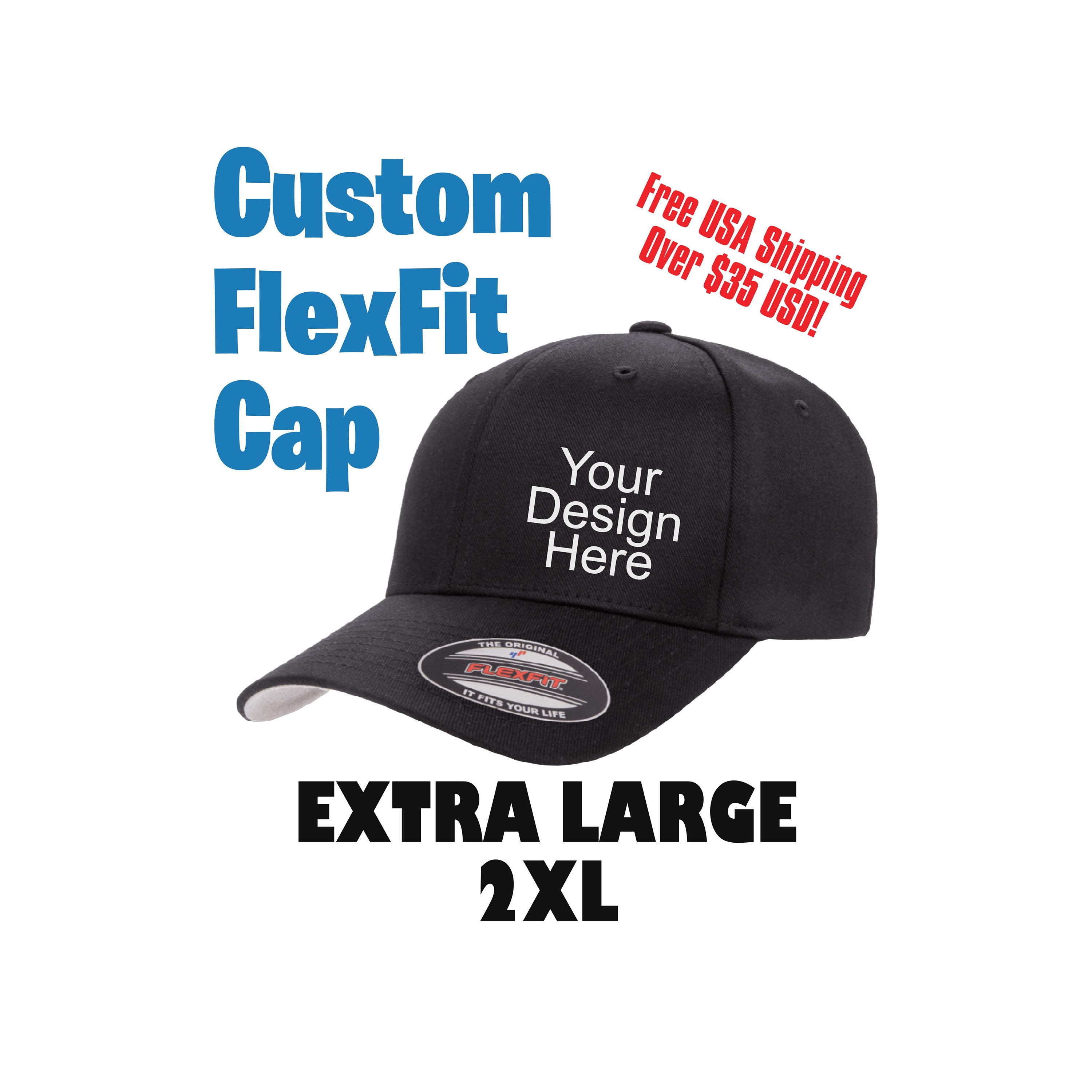 Custom 2XL Extra Large Flexfit Baseball Cap Custom Cap Custom Flex Fit Hats Custom Hat Logo Custom Baseball Hats not Embroidery Etsy