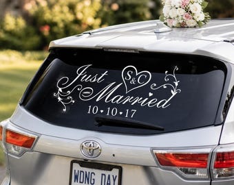 Just Married Car Window Decal Wedding Car Kit Just Married Decal Just Married Sign Wedding Car Decals Wedding Decorations Vehicle Decals