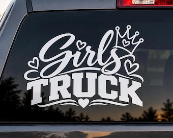 Girls Truck Vinyl Decal, Truck Girl Window Sticker, Cute Pickup Truck Decal, Girls Love Trucks, Car Window Sticker