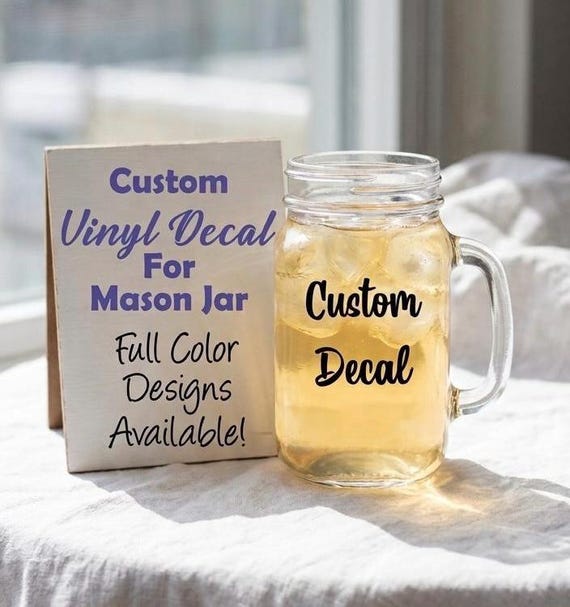 Custom Mason Jar Vinyl Decals | Bachelorette Party Decals | Wedding Decals | Mason Jar Stickers | Mason Jar Labels | Mini Mason Jar Decals