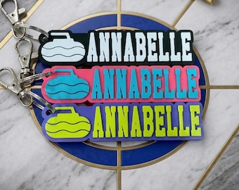 Porte-clés personnalisé imprimé en 3D - Porte-clés de curling - Cadeaux pour l'équipe de curling - Porte-clés de curling, cadeaux sportifs Porte-clés personnalisé étiquette de sac CURLING