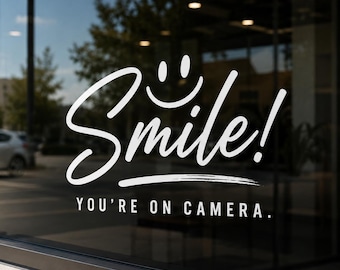 Smile You're on Camera Vinyl Decal | Security Camera Sticker | Business Window Decal | CCTV Warning Sign