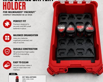 Organizer Liner for Milwaukee M12 Battery Holder | Packout Compact Organizer 48-22-8435 | Fits 1.5Ah, 2.0Ah, 3.0Ah LINER ONLY