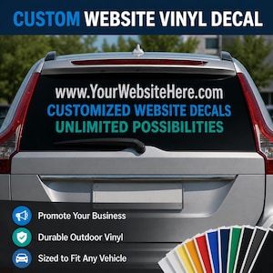 Vinilo adhesivo personalizado para la ventana del coche - Letras de vinilo para negocios - Adhesivo personalizado para la ventana trasera - Vinilo adhesivo con URL personalizada