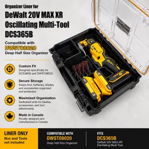 Wkład organizera do wielofunkcyjnego narzędzia oscylacyjnego DeWalt 20 V Max Xr DCS356B | Pasuje do głębokiego organizera DeWalt o rozmiarze połówkowym DWST08020 | TYLKO WKŁAD