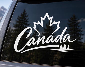Canada Vinyl Decal – Canadian Maple Leaf & Pine Tree Sticker – Canada Pride Car Window Decal – Outdoor Adventure Sticker