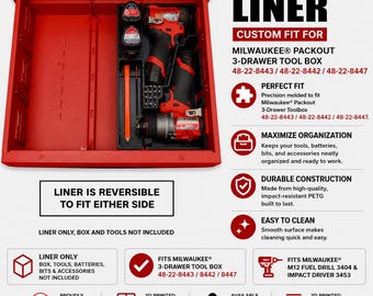 Organizer Liner für Milwaukee M12 FUEL Bohrmaschine 3404 & Kerbschlagschrauber 3453 | Packout Schublade Toolbox 48-22-8443/8442/8447, NUR LINER