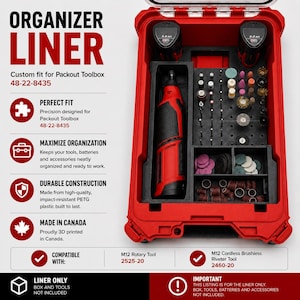Organizer Liner for Milwaukee M12 Rotary Tool 2525-20 & 2460-20, Packout Toolbox 48-22-8435 | Tool, Battery, Insert, LINER ONLY