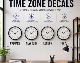 Vinyl Decals for Time Zone Clock Display - NO CLOCKS INCLUDED