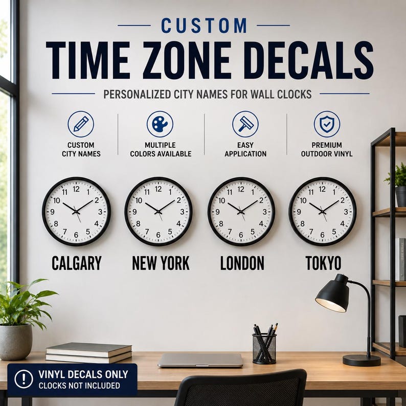 Vinyl Decals for Time Zone Clock Display - NO CLOCKS INCLUDED - Etsy